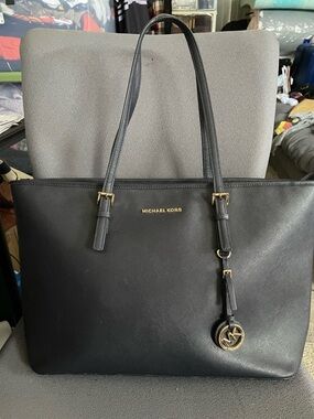 Michael Kors navy blue Leather Tote with Gold Hardware